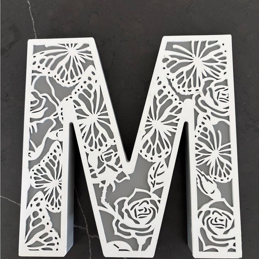 White Butterfly and Rose Wall Decor Letter
